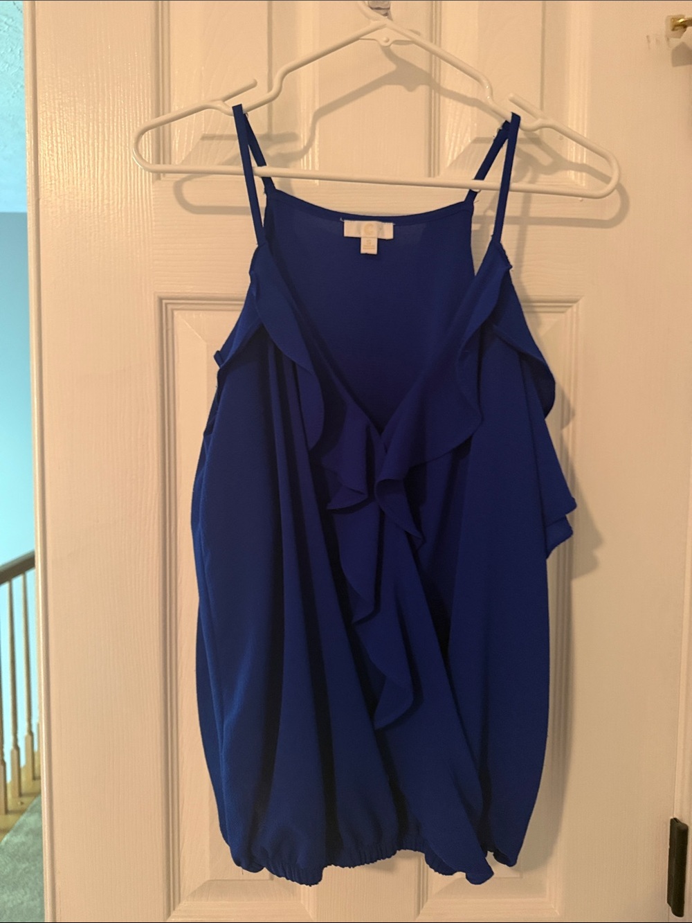 Ruffle-Front Spaghetti Strap Top - Royal Blue